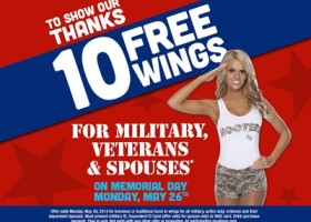 Hooters Offering Free Wings to Veterans on Memorial Day